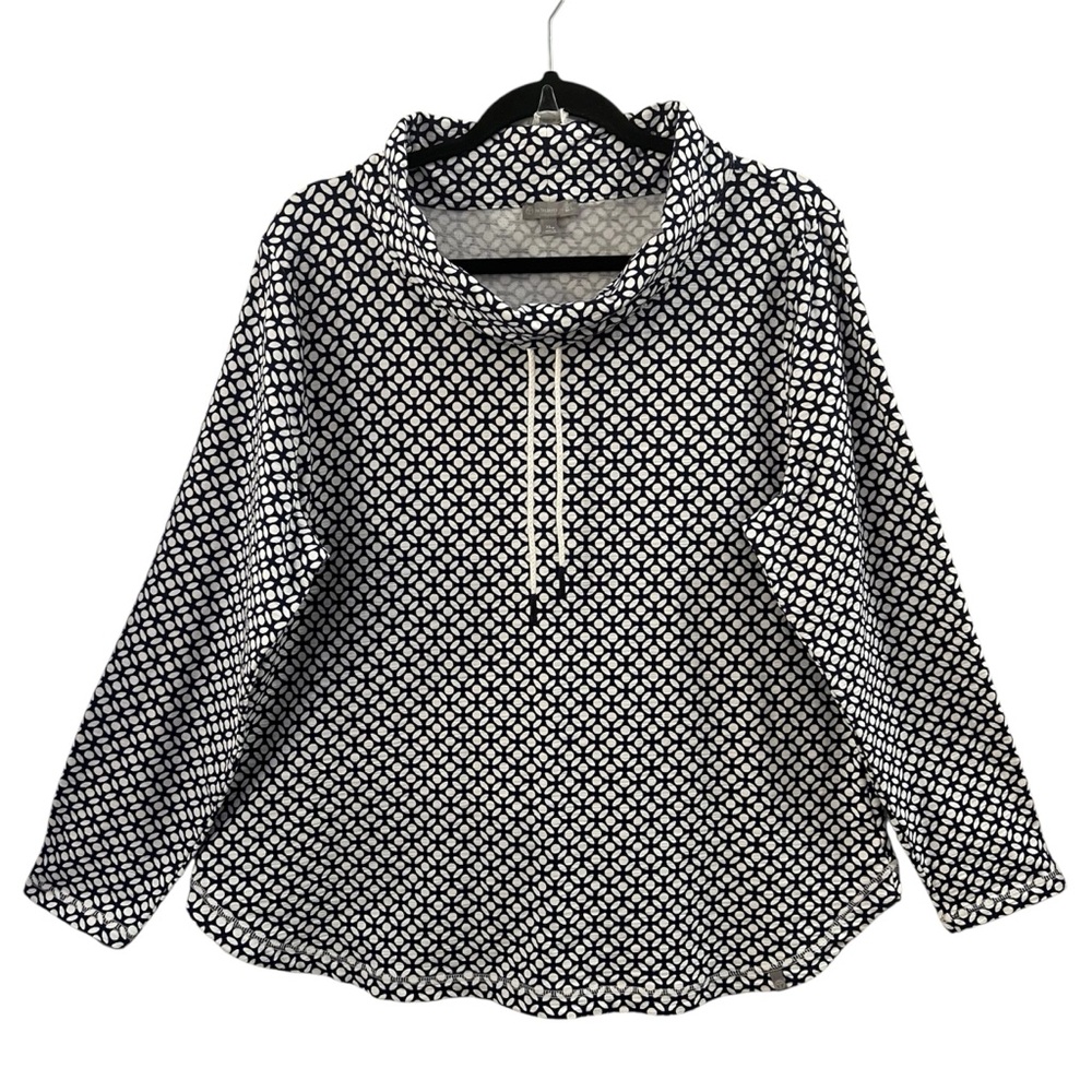 TALBOTS TOP, Size XLP, Blue & White Long Sleeve Stretch Cowl Neck Pullover, NEW.
